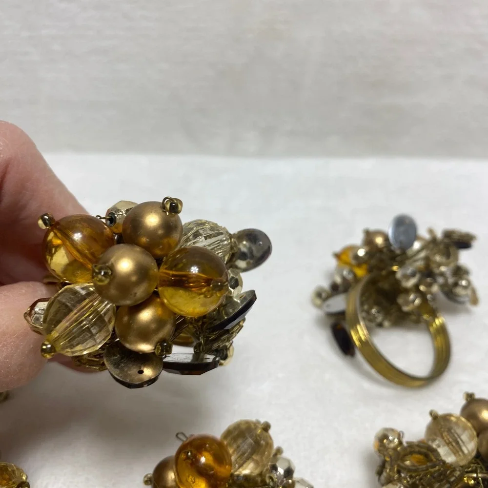 Vintage Goldtone Cluster‎ Beaded Napkin Rings Holiday Christmas Thanksgiving